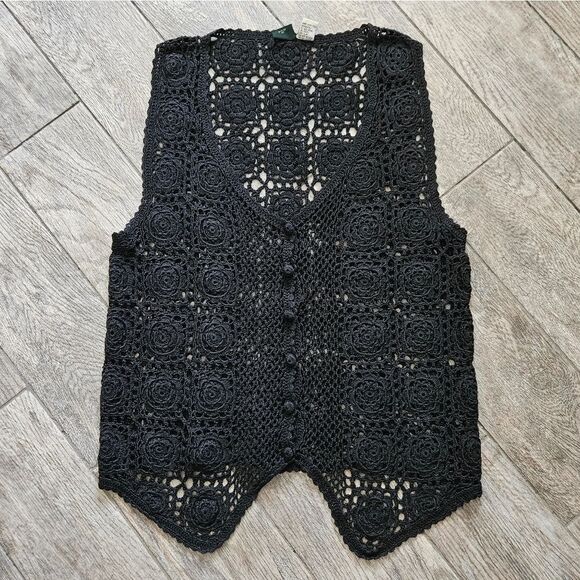 Saddlebred Open Knit Black Button-up Vest - Picture 2 of 6